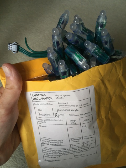 Photo of LED lights in the envelope the arrived in