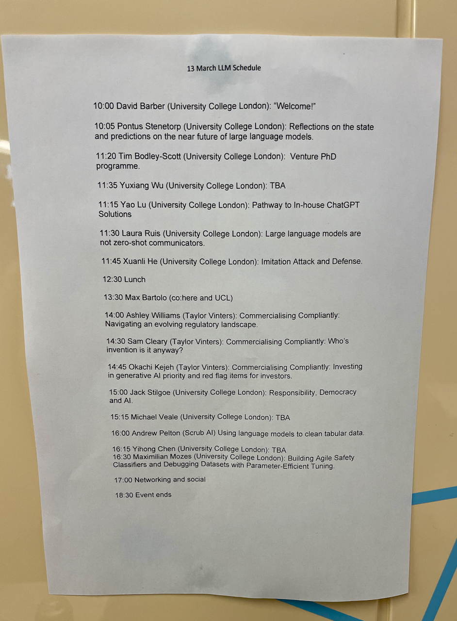 The schedule pinned to a wall